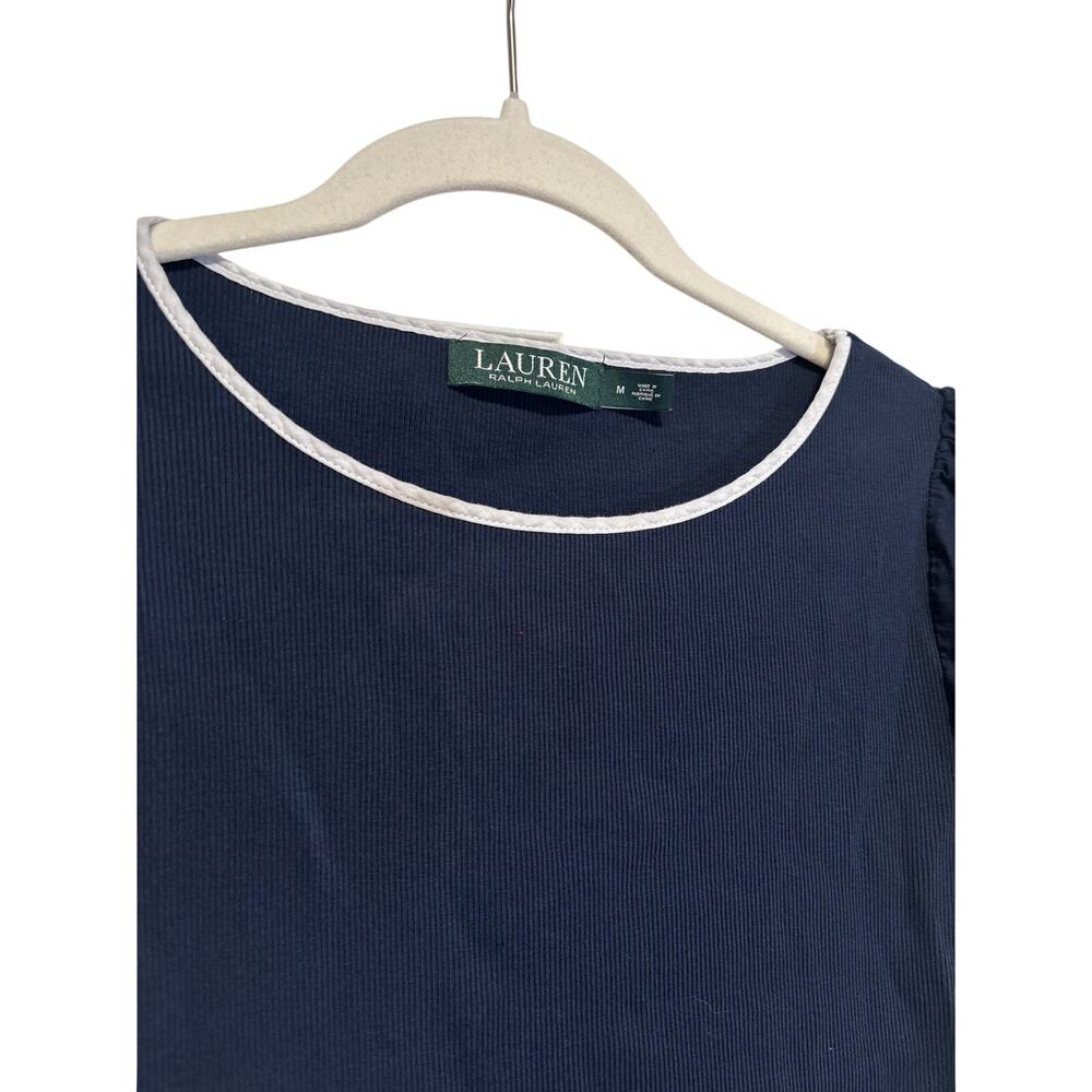 Lauren Ralph Lauren Navy Blue Puff Sleeve Shirt M - Picture 3 of 7